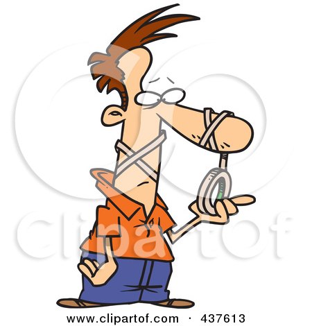 Royalty-Free (RF) Clip Art Illustration of a Cartoon Man Tangled In Tape by toonaday
