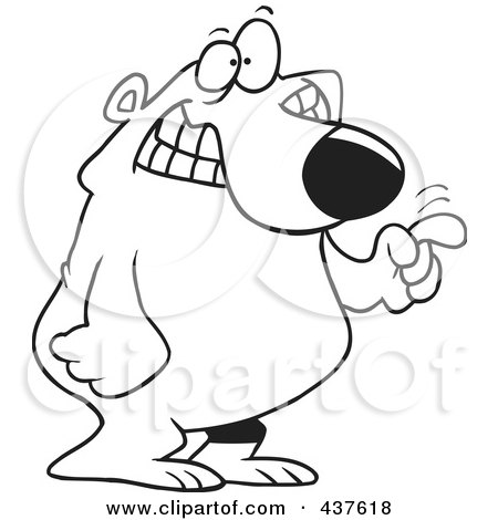 Royalty-Free (RF) Clip Art Illustration of a Black And White Outline Design Of A Bear Tapping With His Finger by toonaday