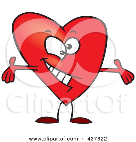 Royalty-Free (RF) Clip Art Illustration of a Red Surprising Heart With Open Arms by toonaday
