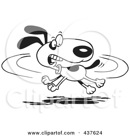 Royalty-Free (RF) Clip Art Illustration of a Black And White Outline Design Of A Dog Chasing His Tail by toonaday