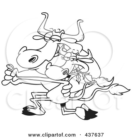 Royalty-Free (RF) Clip Art Illustration of a Black And White Outline Design Of A Cow Couple Dancing The Tango by toonaday