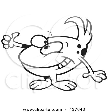 Royalty-Free (RF) Clip Art Illustration of a Black And White Outline Design Of A Tidbit Holding A Thumb Up by toonaday
