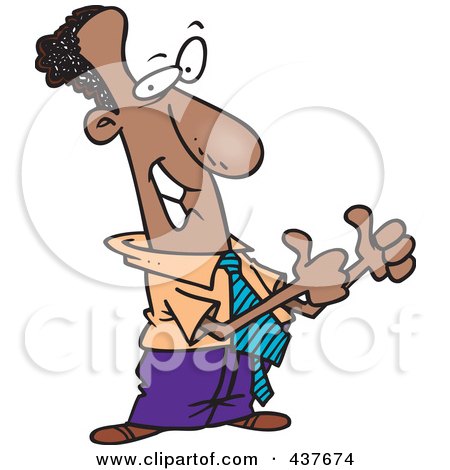 Royalty-Free (RF) Clip Art Illustration of a Cartoon Black Businessman Holding Two Thumbs Up by toonaday