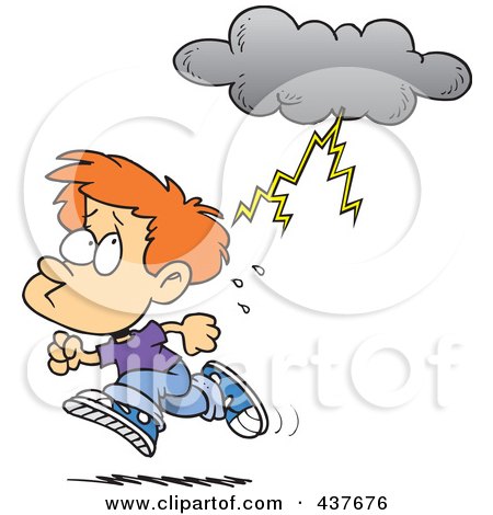 Royalty-Free (RF) Clip Art Illustration of a Cartoon Boy Running From Lightning by toonaday