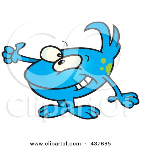 Royalty-Free (RF) Clip Art Illustration of a Blue Tidbit Holding A Thumb Up by toonaday