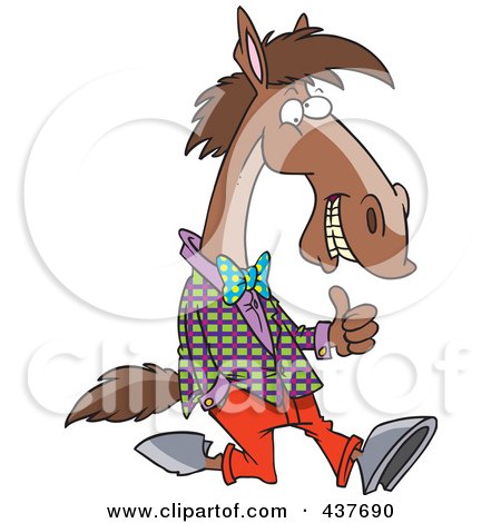 Royalty-Free (RF) Clip Art Illustration of a Cartoon Horse Walking Upright In Clothes And Holding A Thumb Up by toonaday