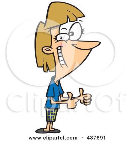 Royalty-Free (RF) Clip Art Illustration of a Pleased Cartoon Woman Holding Two Thumbs Up by toonaday