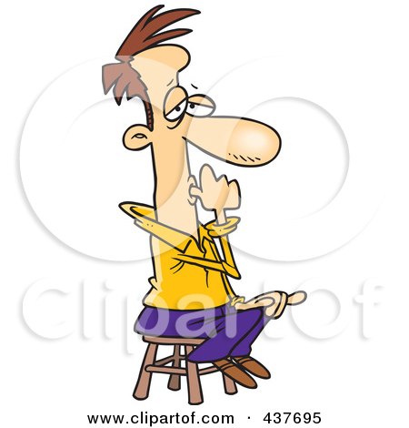 Royalty-Free (RF) Clip Art Illustration of a Cartoon Businessman Sitting On A Stool And Sucking His Thumb by toonaday