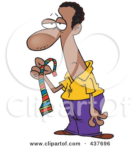 Royalty-Free (RF) Clip Art Illustration of a Black Cartoon Businessman Holding A Striped Tie by toonaday