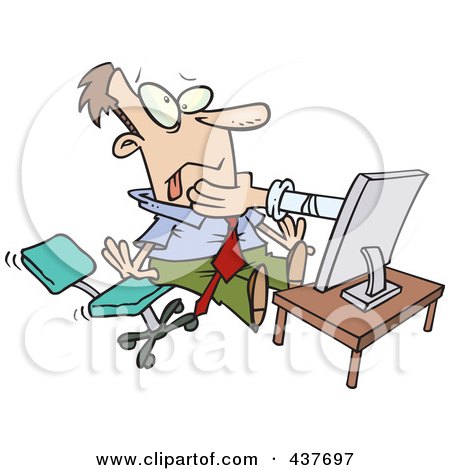 Royalty-Free (RF) Clip Art Illustration of a Hand Strangling A Businessman From A Computer Screen by toonaday
