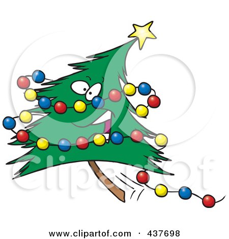 Royalty-Free (RF) Clip Art Illustration of a Happy Christmas Tree With Colorful Baubles by toonaday