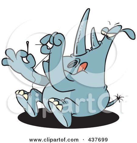 Royalty-Free (RF) Clip Art Illustration of a Blue Rhino Threading A Needle by toonaday