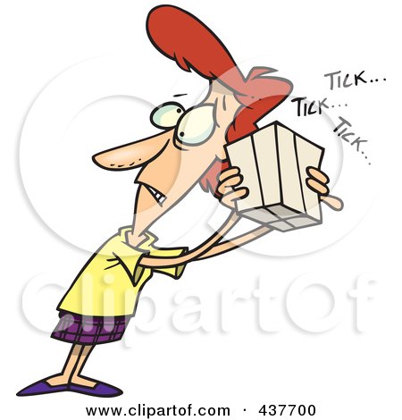 Royalty-Free (RF) Clip Art Illustration of a Cartoon Stressed Woman Holding A Ticking Box by toonaday