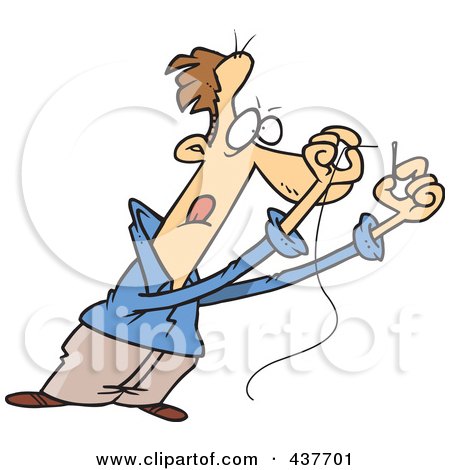 Royalty-Free (RF) Clip Art Illustration of a Cartoon Man Threading A Needle by toonaday