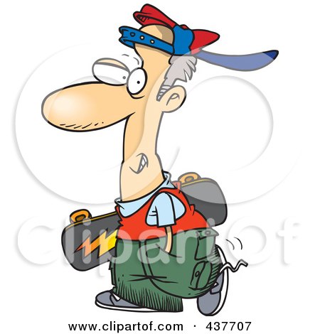 Royalty-Free (RF) Clip Art Illustration of a Cartoon Teen Skater Boy Carrying A Skateboard by toonaday