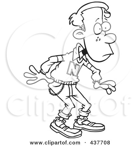 Royalty-Free (RF) Clip Art Illustration of a Black And White Outline Design Of A Shocked Teen Boy by toonaday