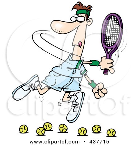 Royalty-Free (RF) Clip Art Illustration of a Cartoon Male Tennis Player Trying To Hit Balls by toonaday