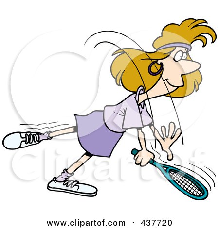 Royalty-Free (RF) Clip Art Illustration of a Cartoon Woman Swinging Her Tennis Racket by toonaday