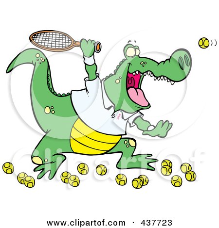 Royalty-Free (RF) Clip Art Illustration of a Cartoon Alligator Playing Tennis by toonaday