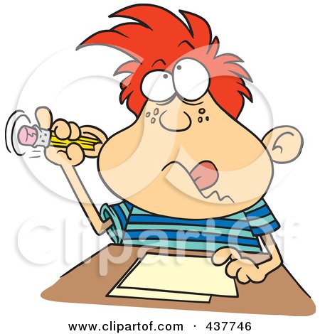 Royalty-Free (RF) Clip Art Illustration of a Cartoon Boy Sticking His Pencil In His Ear While Taking A Test by toonaday