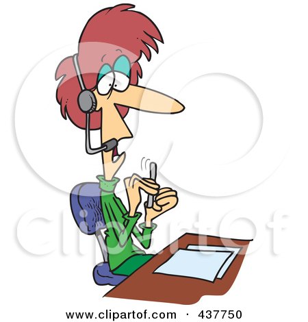 Royalty-Free (RF) Clip Art Illustration of a Cartoon Woman Telemarketer Filing Her Nails At Her Desk by toonaday