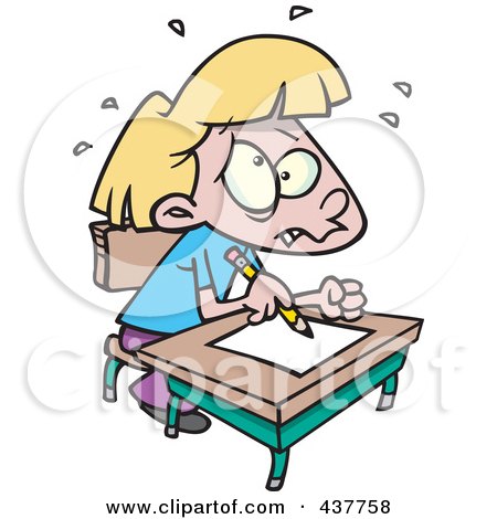 Royalty-Free (RF) Clip Art Illustration of a Stressed Cartoon School Girl Taking A Test by toonaday