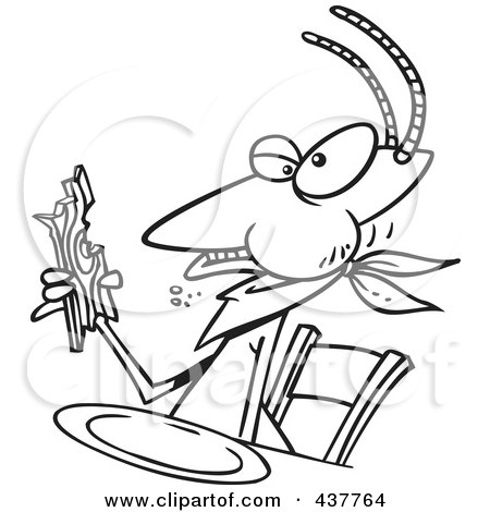 Royalty-Free (RF) Clip Art Illustration of a Black And White Outline Design Of A Termite Dining On Wood by toonaday