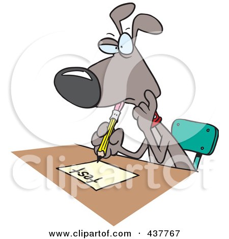 Royalty-Free (RF) Clip Art Illustration of a Cartoon School Dog Taking A Test by toonaday