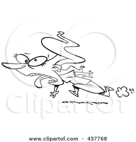 Royalty-Free (RF) Clip Art Illustration of a Black And White Outline Design Of A Disgusted Businesswoman Running Away by toonaday