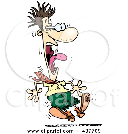 Royalty-Free (RF) Clip Art Illustration of a Terrified Cartoon Businessman Jumping, His Eyes Bulging by toonaday