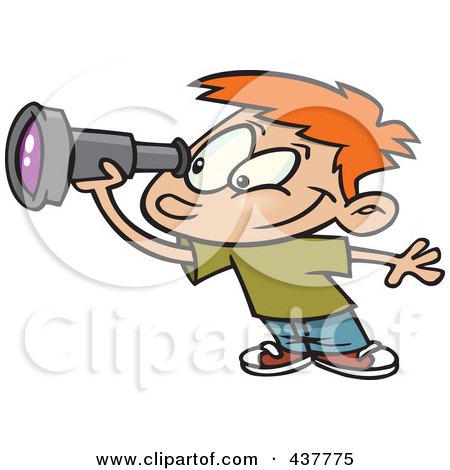 Royalty-Free (RF) Clip Art Illustration of a Cartoon Smiling Boy Using A Telescope by toonaday