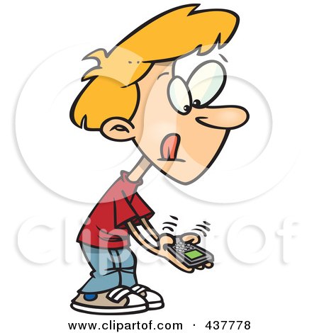 Royalty-Free (RF) Clip Art Illustration of a Little Cartoon Boy Texting On A Cell Phone by toonaday