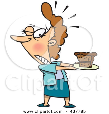 Royalty-Free (RF) Clip Art Illustration of a Tempted Cartoon Woman Holding A Slice Of Cake On A Plate by toonaday