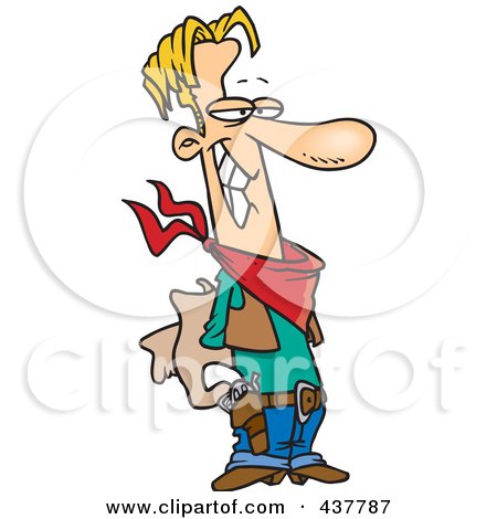Royalty-Free (RF) Clip Art Illustration of a Thankful Cowboy Holding His Hat Behind His Back by toonaday