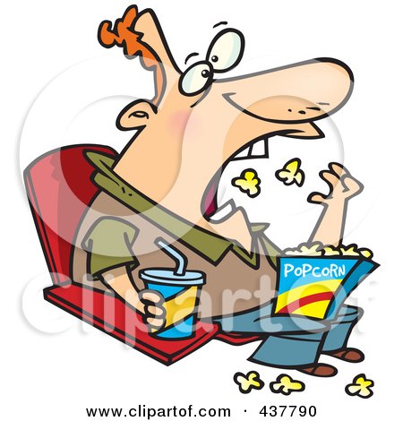 Royalty-Free (RF) Clip Art Illustration of a Cartoon Man Tossing Popcorn Into His Mouth At The Movies by toonaday