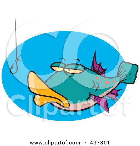 Royalty-Free (RF) Clip Art Illustration of a Cartoon Tempted Fish Staring At A Hook by toonaday