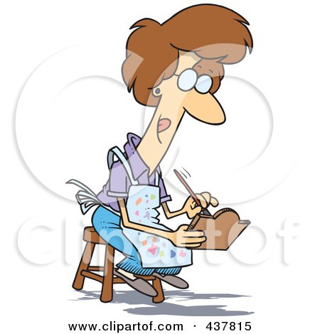 Royalty-Free (RF) Clip Art Illustration of a Cartoon Woman Sitting On A Stool And Painting A Sign by toonaday
