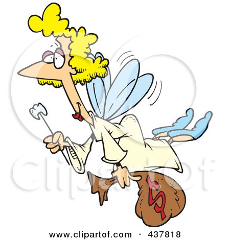 Royalty-Free (RF) Clip Art Illustration of a Blond Tooth Fairy With A Wand And Bag Of Money by toonaday