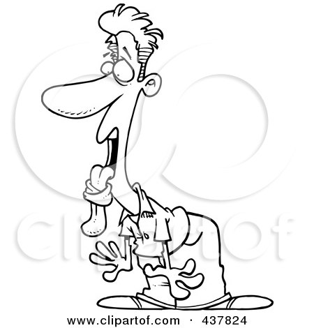 Royalty-Free (RF) Clip Art Illustration of a Black And White Outline Design Of A Shocked Tongue Tied Man by toonaday