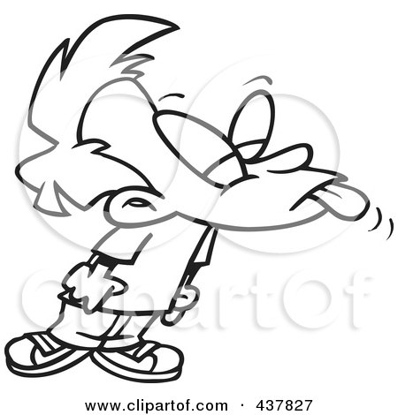Royalty-Free (RF) Clip Art Illustration of a Black And White Outline Design Of A Bratty Boy Sticking His Tongue Out by toonaday