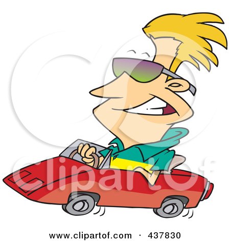 Royalty-Free (RF) Clip Art Illustration of a Cool Blond Man Wearing Shades And Driving A Convertible by toonaday