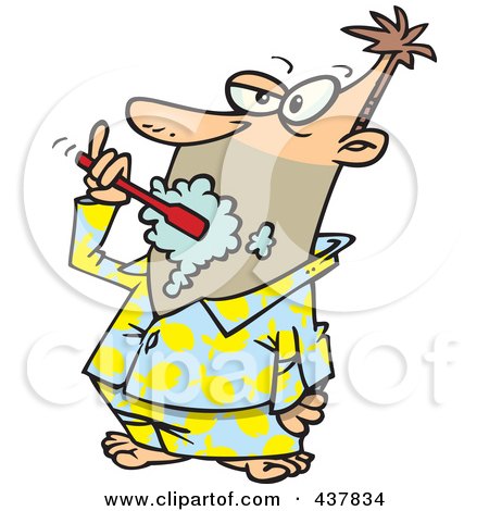 Royalty-Free (RF) Clip Art Illustration of a Man Brushing His Teeth In His Fish Pajamas by toonaday