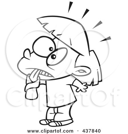Royalty-Free (RF) Clip Art Illustration of a Black And White Outline Design Of A Shocked Tongue Tied Girl by toonaday