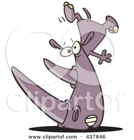 Royalty-Free (RF) Clip Art Illustration of a Purple Top Heavy Rhino Balanced On His Face by toonaday