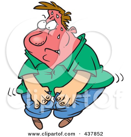 Royalty-Free (RF) Clip Art Illustration of a Cartoon Man Trying To Squeeze Into Jeans by toonaday
