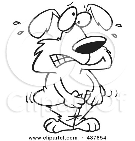 Royalty Free Rf Clip Art Illustration Of A Black And White Outline Design Of A Dog Trying To Squeeze Into Tight Pants By Toonaday