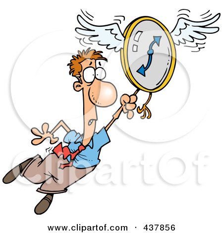 Royalty-Free (RF) Clip Art Illustration of a Cartoon Man Flying Away With A Clock by toonaday