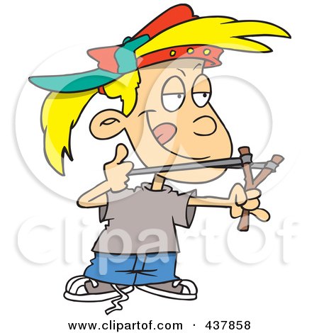 Royalty-Free (RF) Clip Art Illustration of a Cartoon Tomboy Girl Aiming A Sling Shot by toonaday