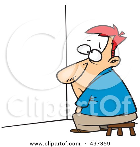 Royalty-Free (RF) Clip Art Illustration of a Cartoon Businessman Doing Time Out In A Corner by toonaday