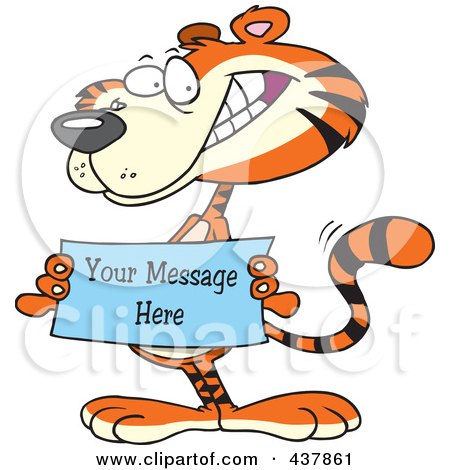 Royalty-Free (RF) Clip Art Illustration of a Tiger Holding A Sign With Sample Text by toonaday